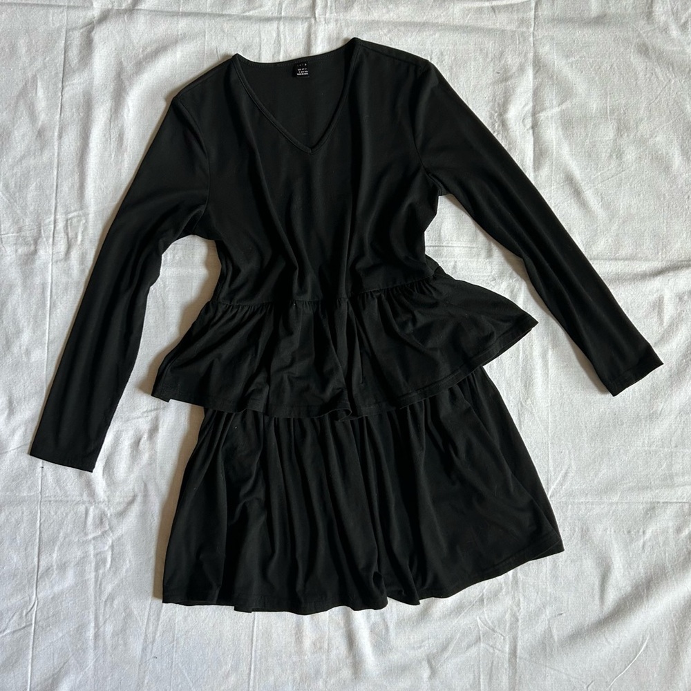 Black Long Sleeve Ruffle Dress